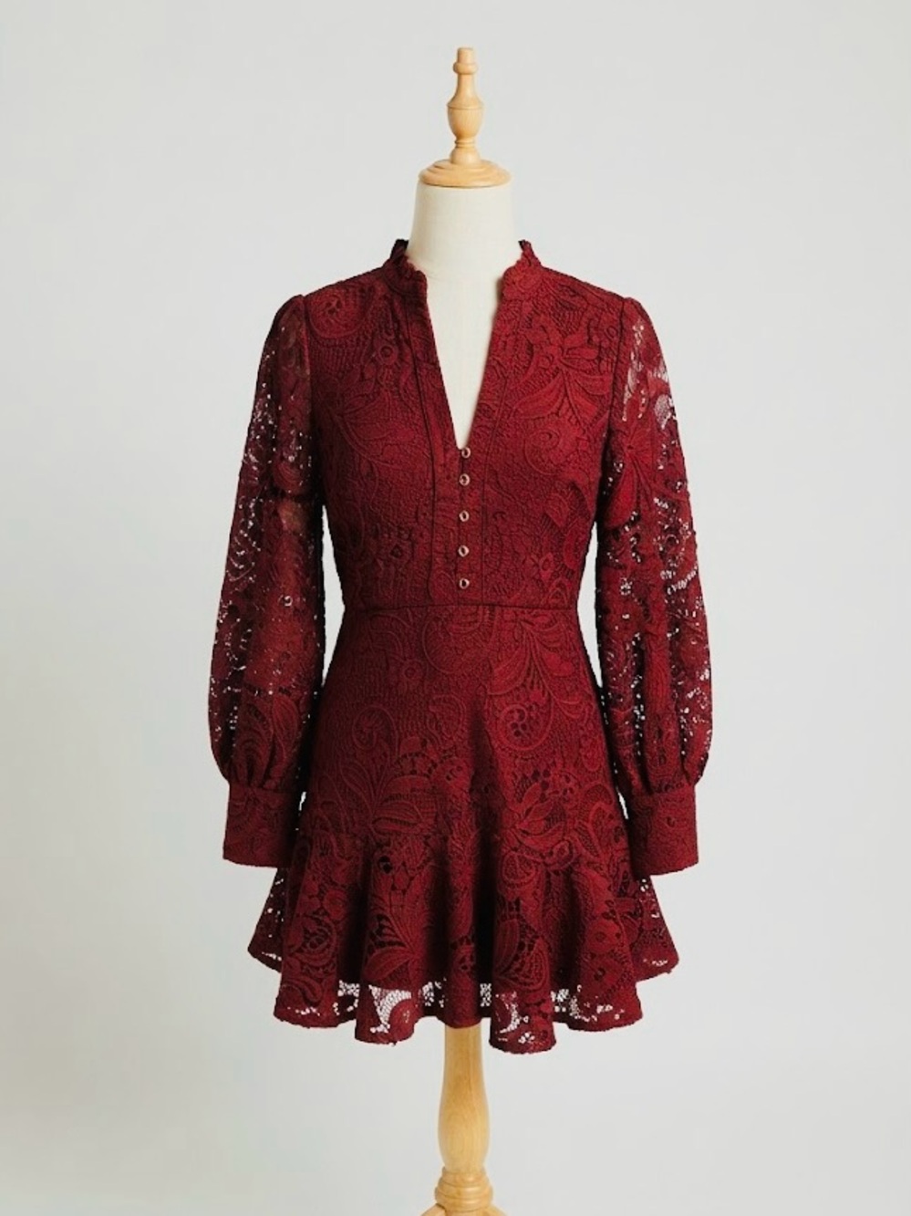 🌹Forever New Iris Lace Long-Sleeve Mini Dress in Deep Red Size 2 🌹NWT